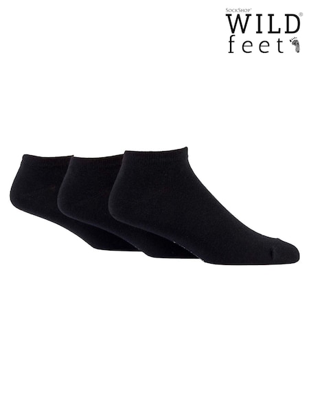 Wild Feet Black Cotton Trainer Liners Socks 3 pack (F50035) | ₪60