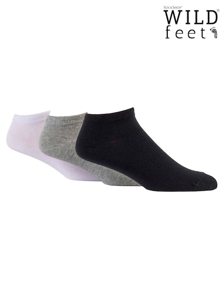 Wild Feet Grey Cotton Trainer Liners Socks 3 pack (F50050) | ₪60