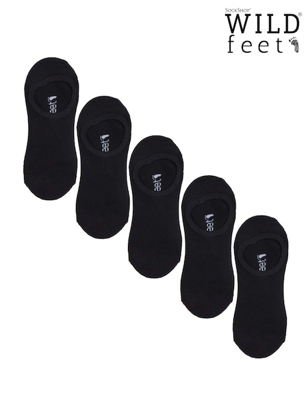 Wild Feet Black Bamboo Super Low Cut Trainer Liners Socks 5 Pack with Heel Grip (F50051) | €20
