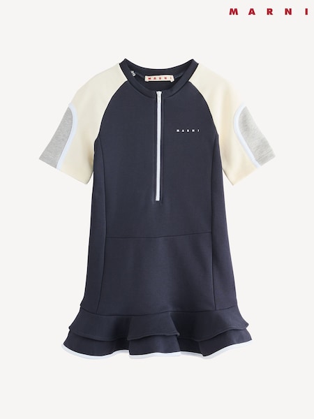 Marni Blue Logo Colourblock Dress With Peplum Hem Detail (F50093) | ‏903 د.إ.‏