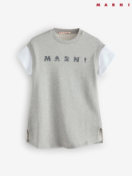 Marni Grey T-Shirt Dress With Diamante Logo (F50106) | AED786