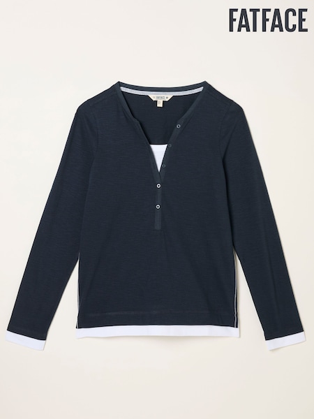 FatFace Navy Mock Henley Top (F50235) | SGD 68
