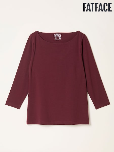 FatFace Pip Burgundy Boat Neck Top (F50240) | AED163