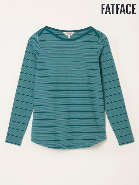 FatFace Breton Teal Blue Stripe T Shirt (F50259) | AED172