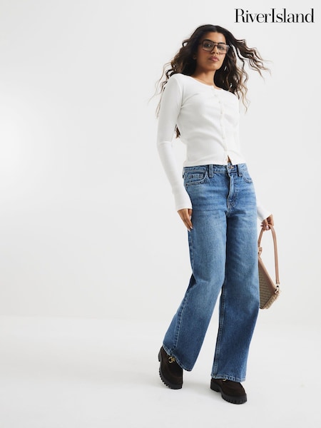 River Island Blue Petite High Rise Relaxed Straight 100% Cotton Jeans (F50306) | €67