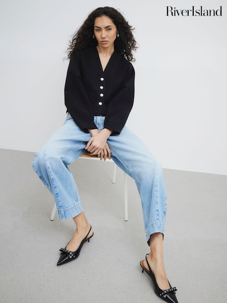 River Island Black Collarless Button Up Jacket (F50317) | €69