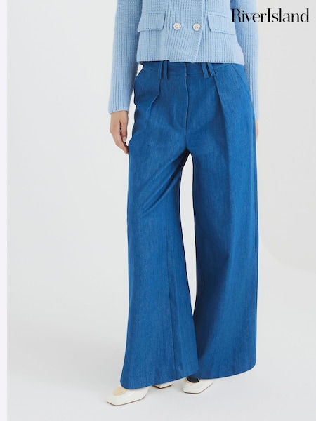 River Island Denim High Waisted Wide Leg Trousers (F50318) | €85