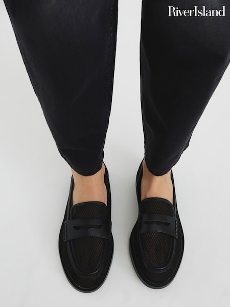 River Island Black Mesh Loafers (F50319) | ₪181