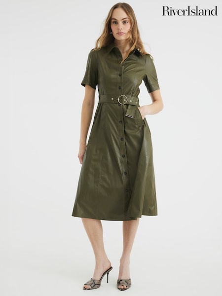 River Island Faux Leather Shirt Midi Dress (F50332) | €87