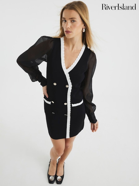 River Island Black Button Waistcoat Mini Dress (F50347) | €63