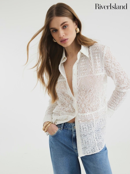 River Island Cream Button Front Lace Shirt (F50353) | €53