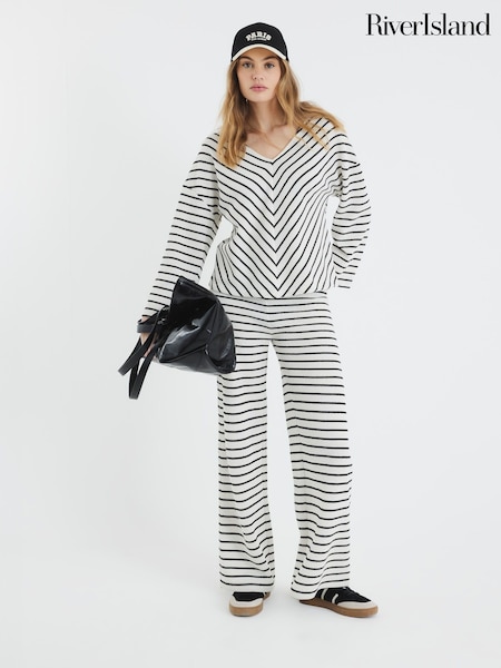 River Island Cream Stripe Textured Trousers (F50360) | 1,682 UAH