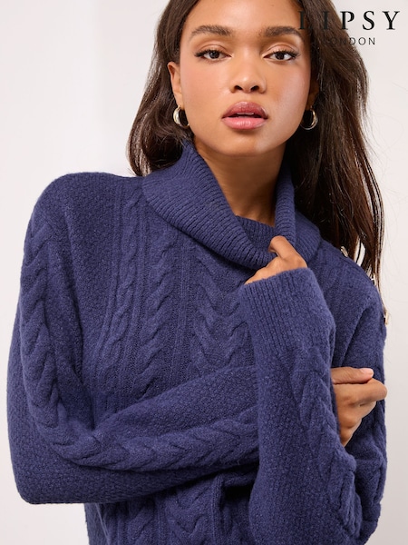 Azul marino - Lipsy Cowl Neck Longline Cable Knitted Jumper (F50410) | 57 €