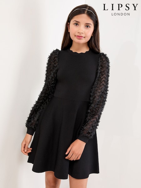 Lipsy Black 3D Sleeve Knit Dress (5-16yrs) (F50414) | €52 - €62