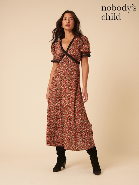 Nobodys Child Red Ditsy Floral Print Sophia Midi Dress (F50473) | €118