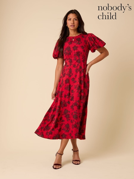 Nobodys Child Red Floral Print Quinn Midi Dress (F50476) | €104