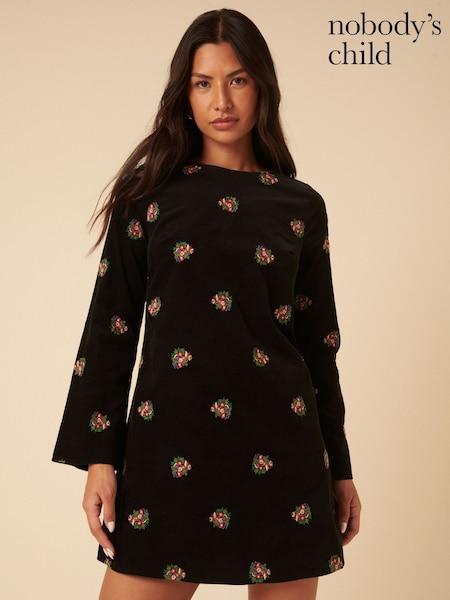 Nobodys Child Black Embroidery Saravejo Mini Dress (F50477) | 440 QAR