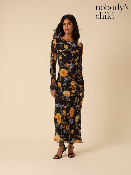 Nobodys Child Black Floral Print Clarissa Midi Dress (F50481) | 490 QAR
