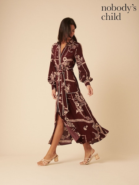 Nobodys Child Red Large Floral Print Brooklyn Shirt Midi Dress (F50487) | 594 QAR
