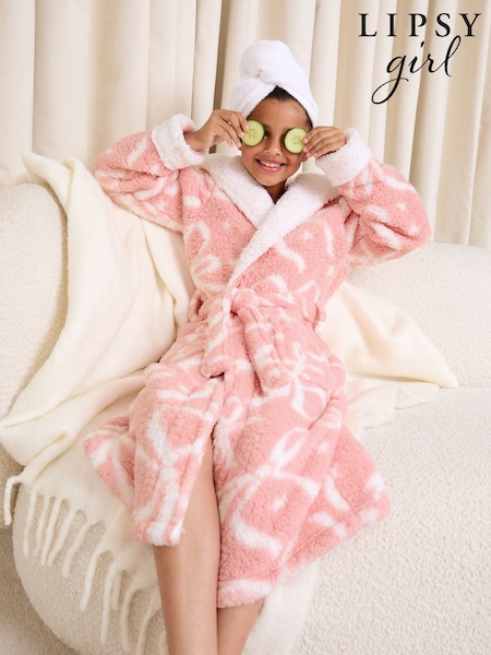 Lipsy Soft Touch Borg Bow Hooded Robe (5-16yrs) (F50494) | 44 € - 56 €