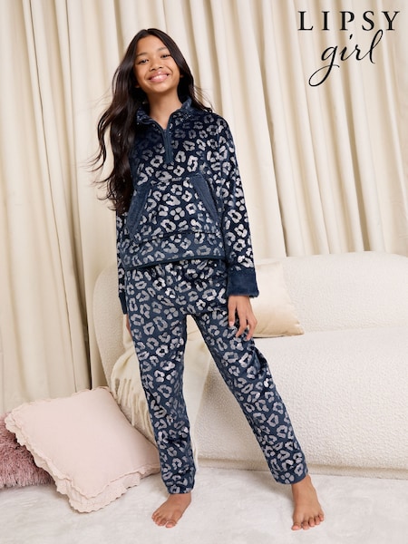 Lipsy Navy Blue Leopard Foil Soft Touch Twosie Pyjamas (5-16yrs) (F50503) | € 33 - € 42