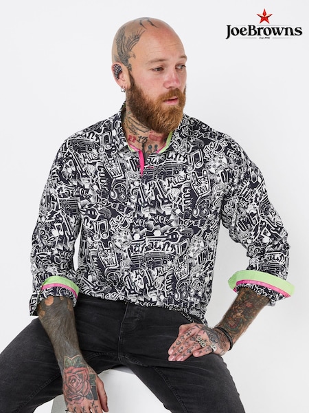 Joe Browns Black Comic Print Graphic Long Sleeve Shirt (F50510) | 223 QAR