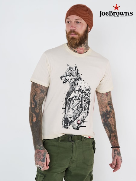 Joe Browns Natural Biker Wolf Graphic Print 100% Cotton T-Shirt (F50532) | €38