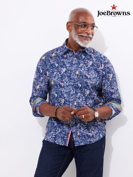 Joe Browns Blue Botanical Bird Print Long Sleeve 100% Cotton Shirt (F50535) | €64