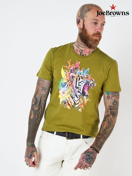 Joe Browns Green Floral Tiger Graphic 100% Cotton T-Shirt (F50537) | 144 QAR