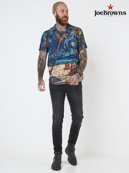 Joe Browns Blue Beach Mosaic Print Revere Collar Shirt (F50552) | €62