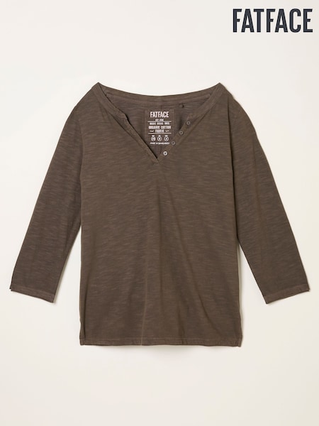 FatFace Aster Chocolate Brown 3/4 Sleeve T Shirt (F50558) | 146 QAR