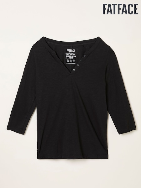 Preto - FatFace 3/4 Sleeve T Shirt (F50563) | R$ 290