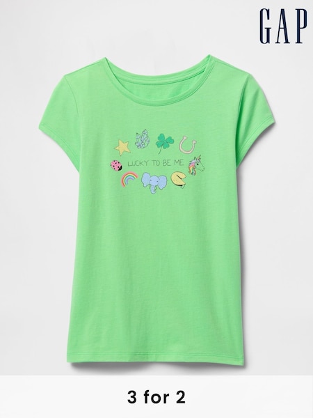Gap Green Cotton Short Sleeve Crew Neck Graphic T-Shirt (4-13yrs) (F50572) | €13