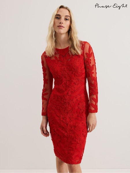 Phase Eight Red Navida Midi Dress (F50615) | €293