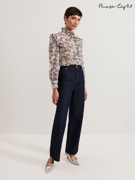 Phase Eight Black Serena Frill Blouse (F50622) | AED460