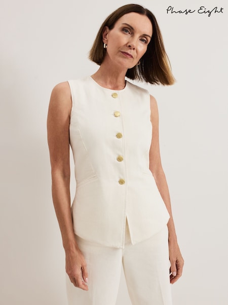 Phase Eight White Sophia 100% Cotton Waistcoat (F50630) | €126