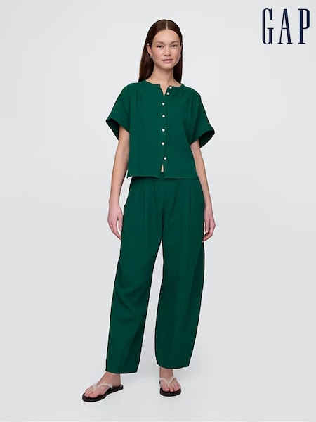 Gap Green 100% Cotton Crinkle Gauze Easy Barrel Trousers (F50653) | €69