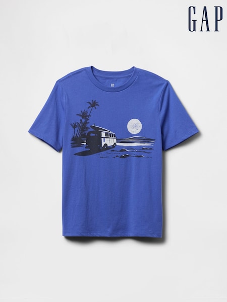 Albastru - Gap Short Sleeve Graphic T-Shirt (4-13yrs) (F50688) | 74 LEI
