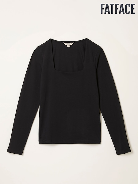 FatFace Thea Black Square Neck Top (F50694) | 146 QAR