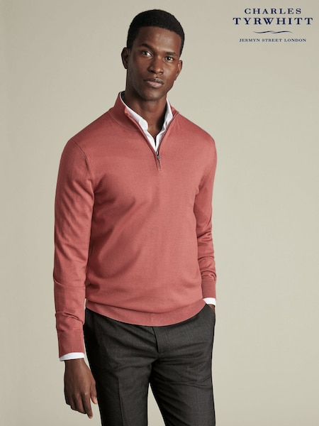 Charles Tyrwhitt Brown Merino Zip Neck Jumper (F50714) | €114