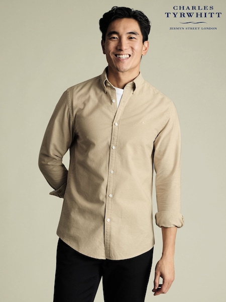 Charles Tyrwhitt Natural Slim Fit Plain Button Down Stretch Washed Oxford 100% Cotton Shirt (F50720) | €93