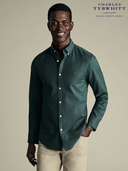 Charles Tyrwhitt Green Slim Fit Plain Button Down Stretch Washed 100% Cotton Oxford Shirt (F50721) | €92