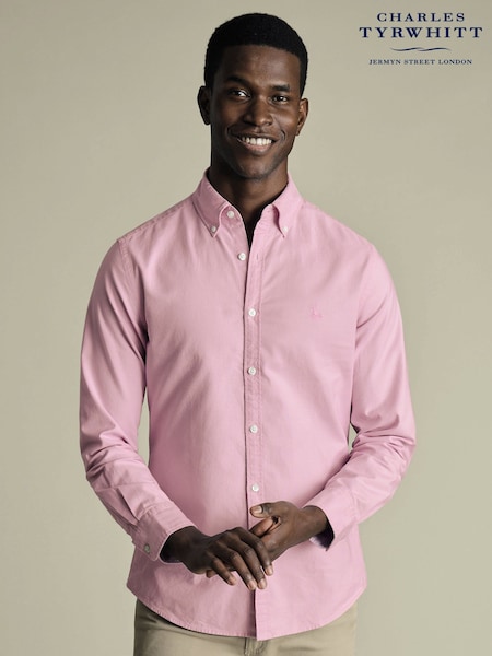 Charles Tyrwhitt Purple Plain Classic Fit Button Down Stretch Washed Oxford 100% Cotton Shirt (F50724) | €93