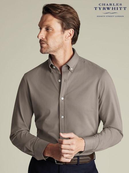 Charles Tyrwhitt Brown Four Way Stretch Button Down Jersey Shirt (F50727) | €107