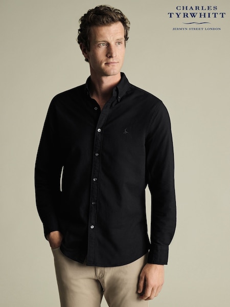 Charles Tyrwhitt Black Extra Slim Fit Plain Button Down Stretch Washed 100% Cotton Oxford Shirt (F50731) | €93