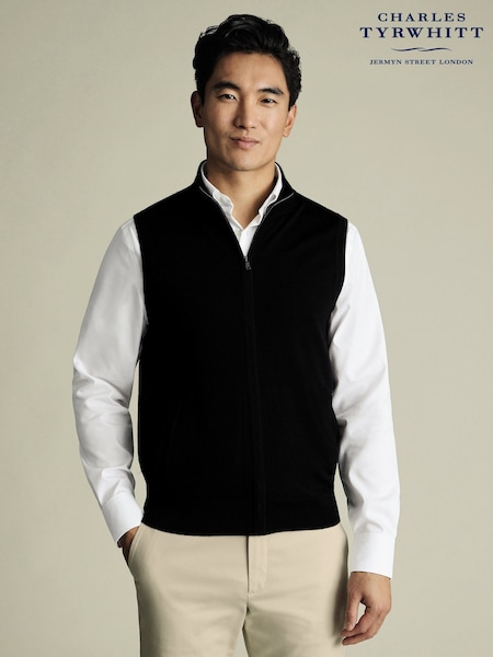 Charles Tyrwhitt Black Pure Merino Zip Gilet (F50732) | €114