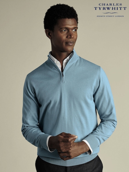 Charles Tyrwhitt Green Merino Zip Neck Jumper (F50750) | €105