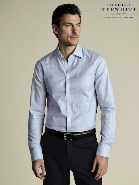 Charles Tyrwhitt Blue Slim Fit Egyptian 100% Cotton Windowpane Check Shirt (F50753) | €107