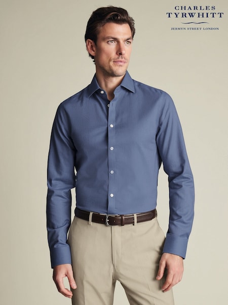 Charles Tyrwhitt Blue Slim Fit Cutaway Collar Non Iron Twill 100% Cotton Shirt (F50761) | €93