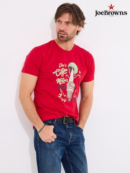 Joe Browns Red Motors Helmet and Engine Graphic 100% Cotton T-Shirt (F50775) | AED169